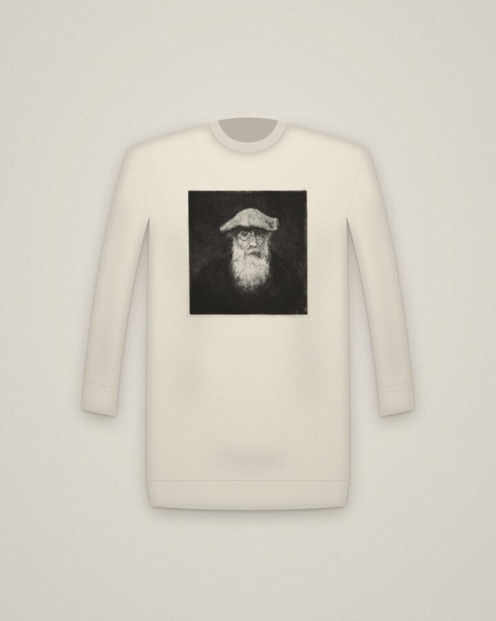 Pissarro Crewneck in Natural, Self-Portrait printed in halftone