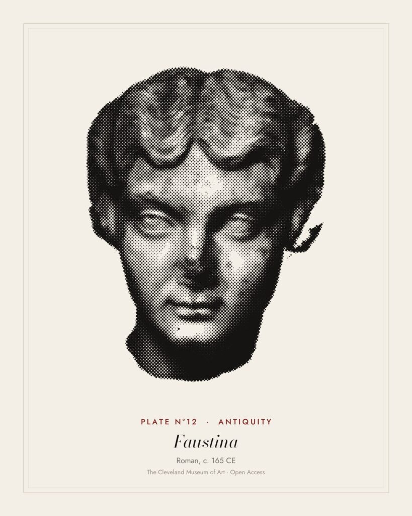 Plate N°12: Portrait Head of a Woman, Probably the Empress Faustina Minor, Roman, c. 165 CE