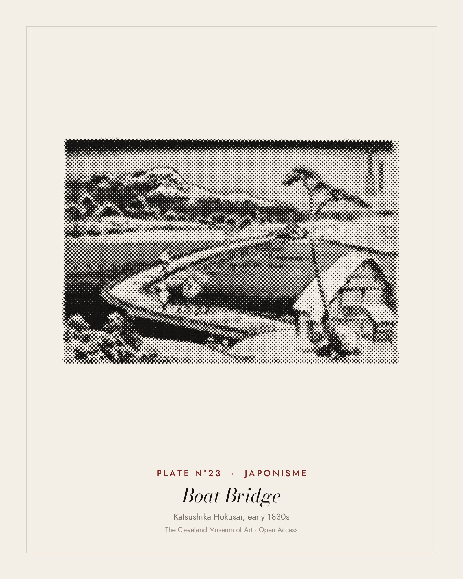Plate N°23: An Ancient Picture of the Boat Bridge at Sano, from Remarkable Views of Bridges, Katsushika Hokusai, early 1830s