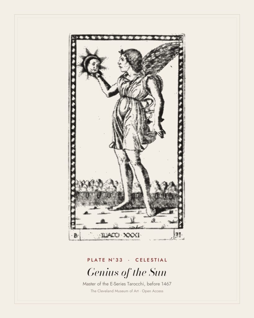 Plate N°33: Genius of the Sun, from the Tarocchi, Master of the E-Series Tarocchi, before 1467