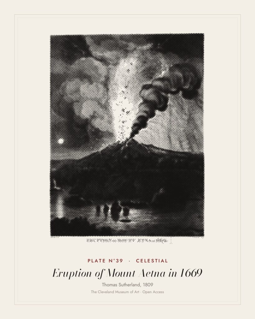 Plate N°39: Eruption of Mount Aetna in 1669, Thomas Sutherland, 1809