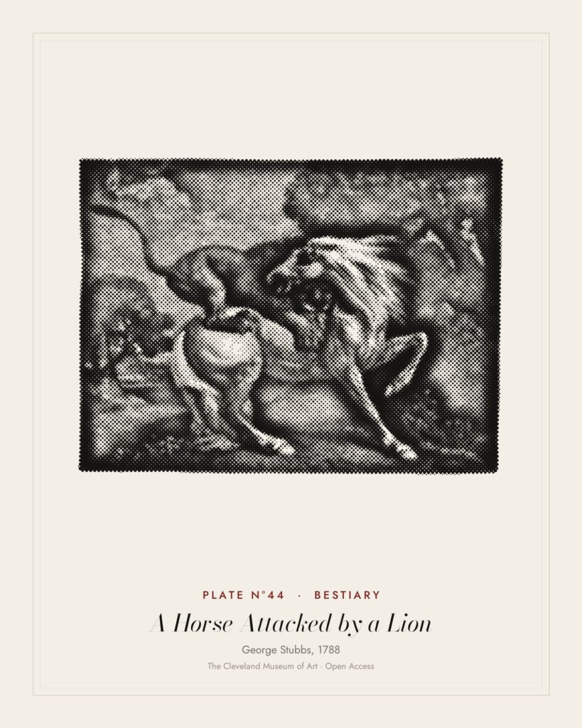 Plate N°44: A Horse Attacked by a Lion, George Stubbs, 1788