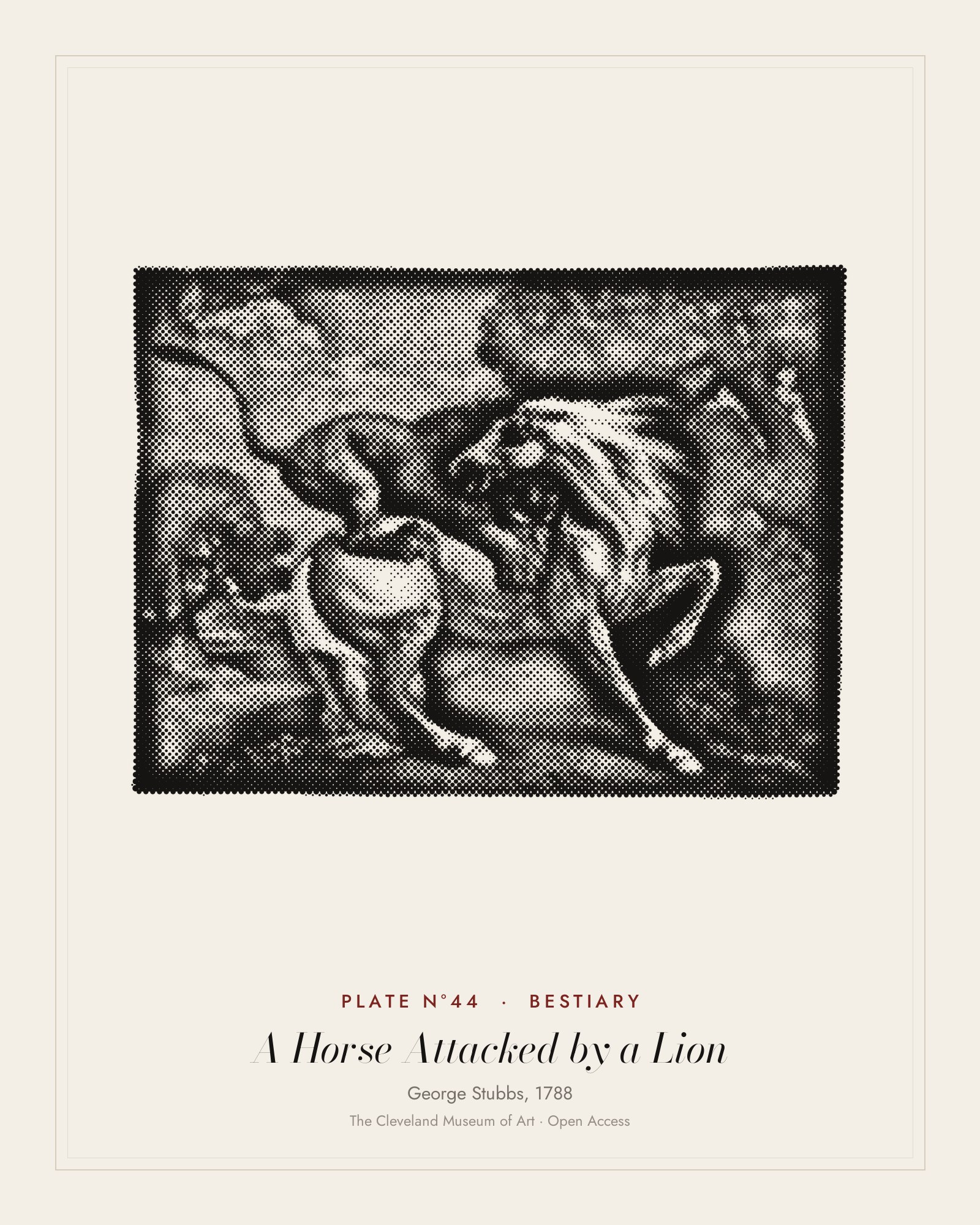 Plate N°44: A Horse Attacked by a Lion, George Stubbs, 1788
