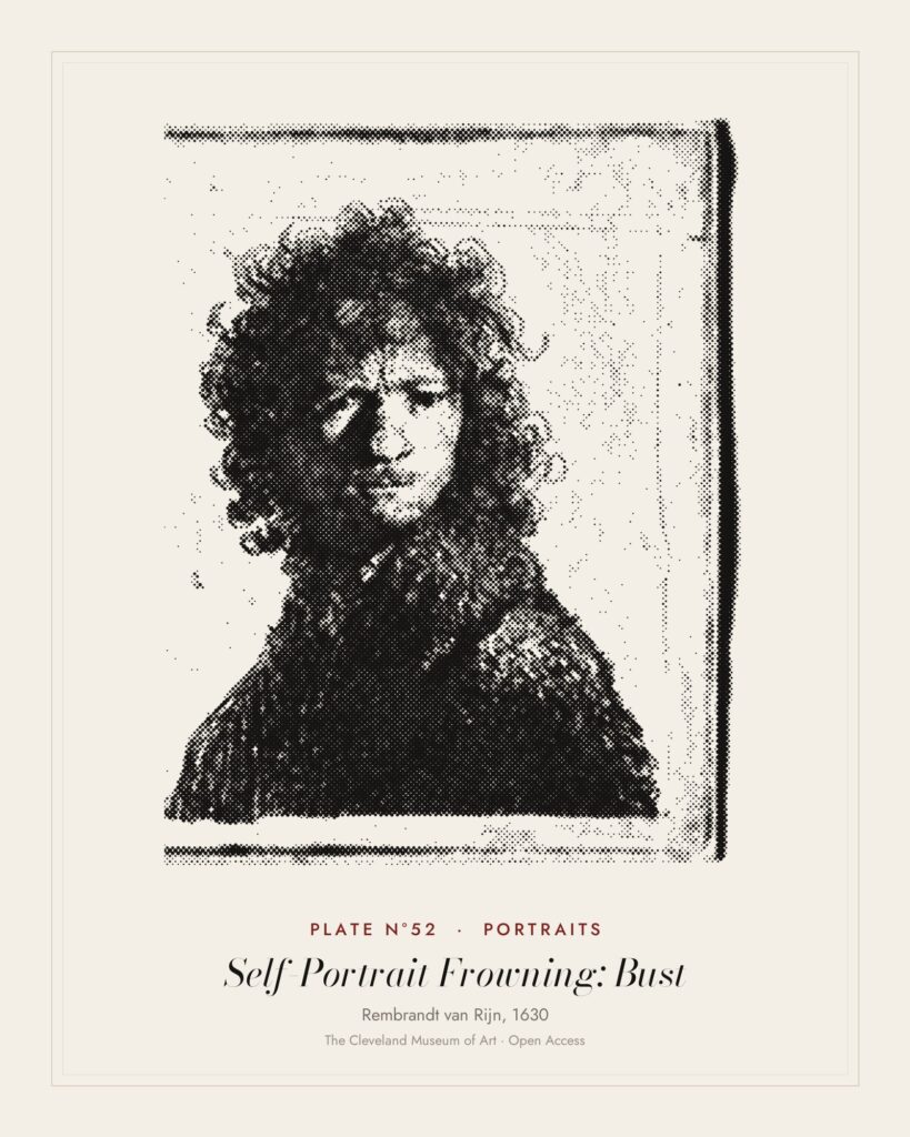 Plate N°52: Self-Portrait Frowning: Bust, Rembrandt van Rijn, 1630