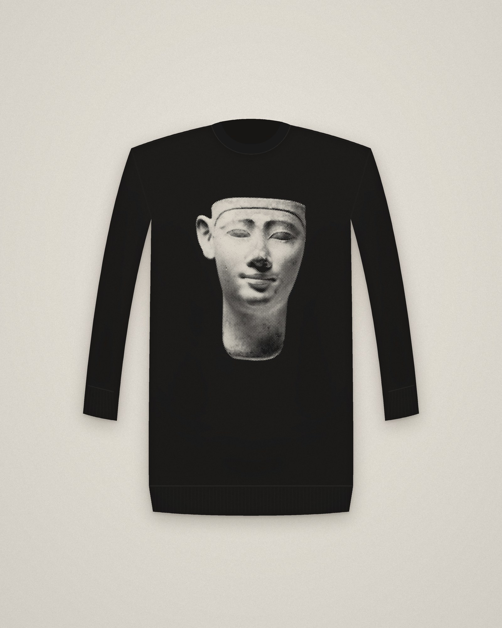 Ptolemaic King Crewneck in Black, Votive Head of a King printed in halftone