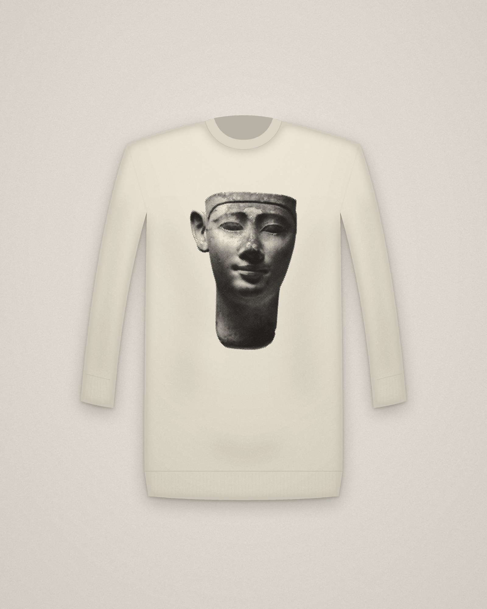 Ptolemaic King Crewneck in Natural, Votive Head of a King printed in halftone