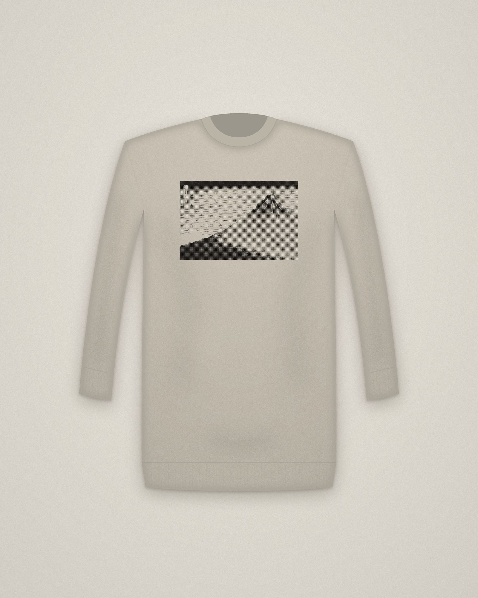 Red Fuji Crewneck in Stone, South Wind, Clear Sky, from Thirty-Six Views of Mount Fuji printed in halftone