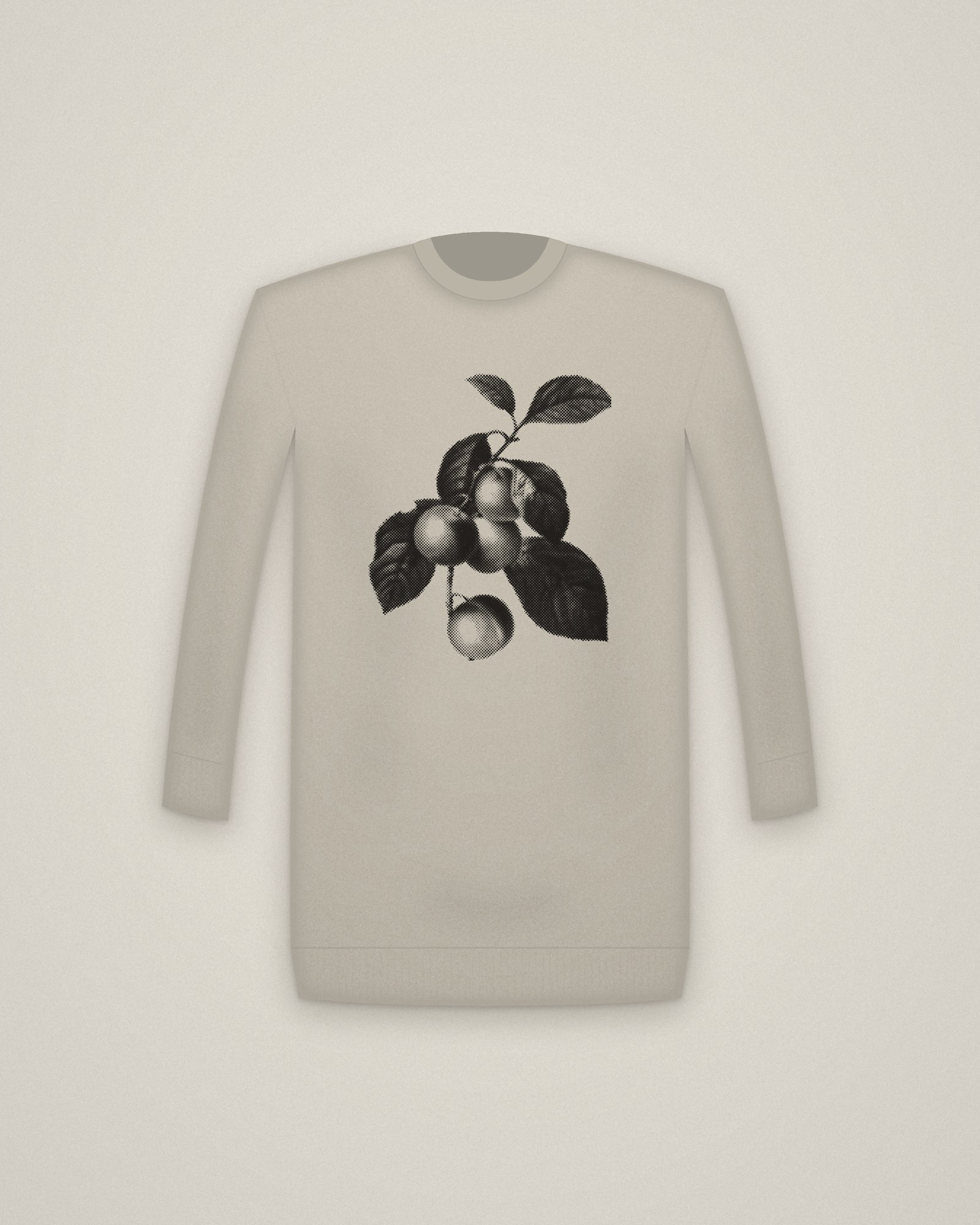 Reine Claude Crewneck in Stone, Reine Claude Plum printed in halftone