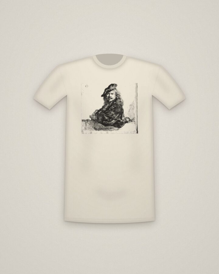 Rembrandt at the Sill Tee in Natural, Self-Portrait Leaning on a Stone Sill printed in halftone