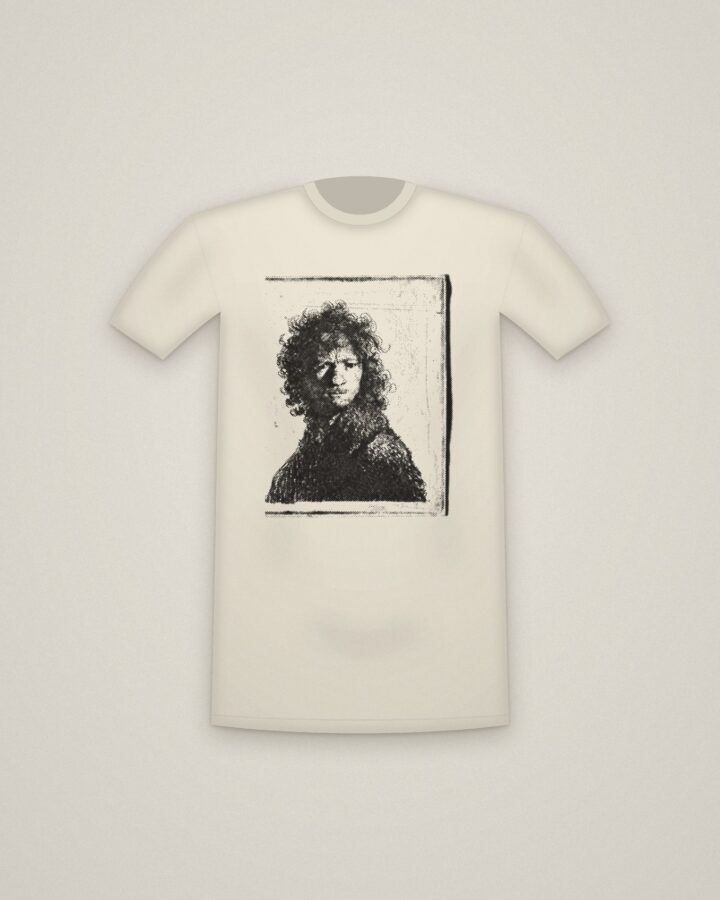Rembrandt Frowning Tee in Natural, Self-Portrait Frowning: Bust printed in halftone