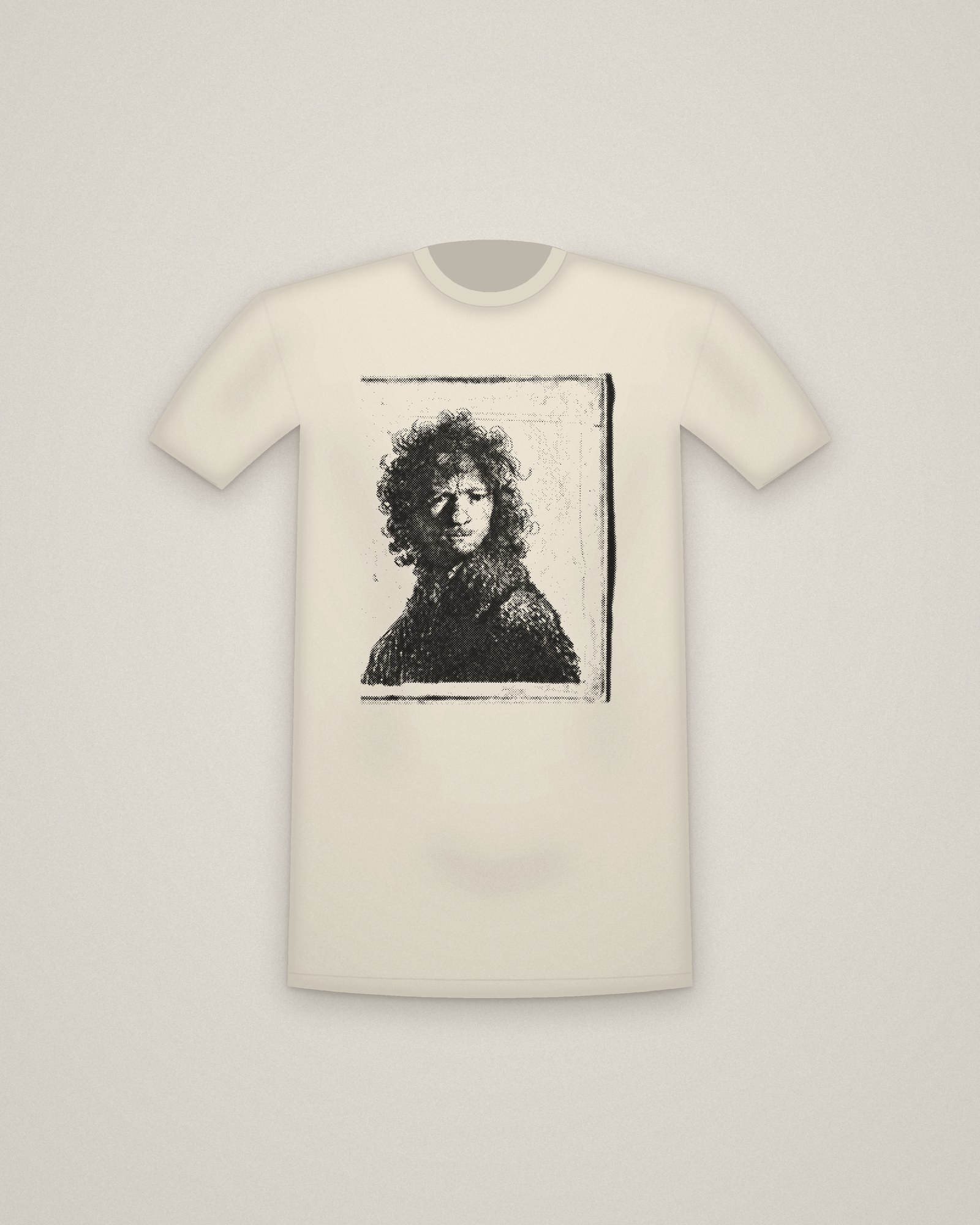 Rembrandt Frowning Tee in Natural, Self-Portrait Frowning: Bust printed in halftone