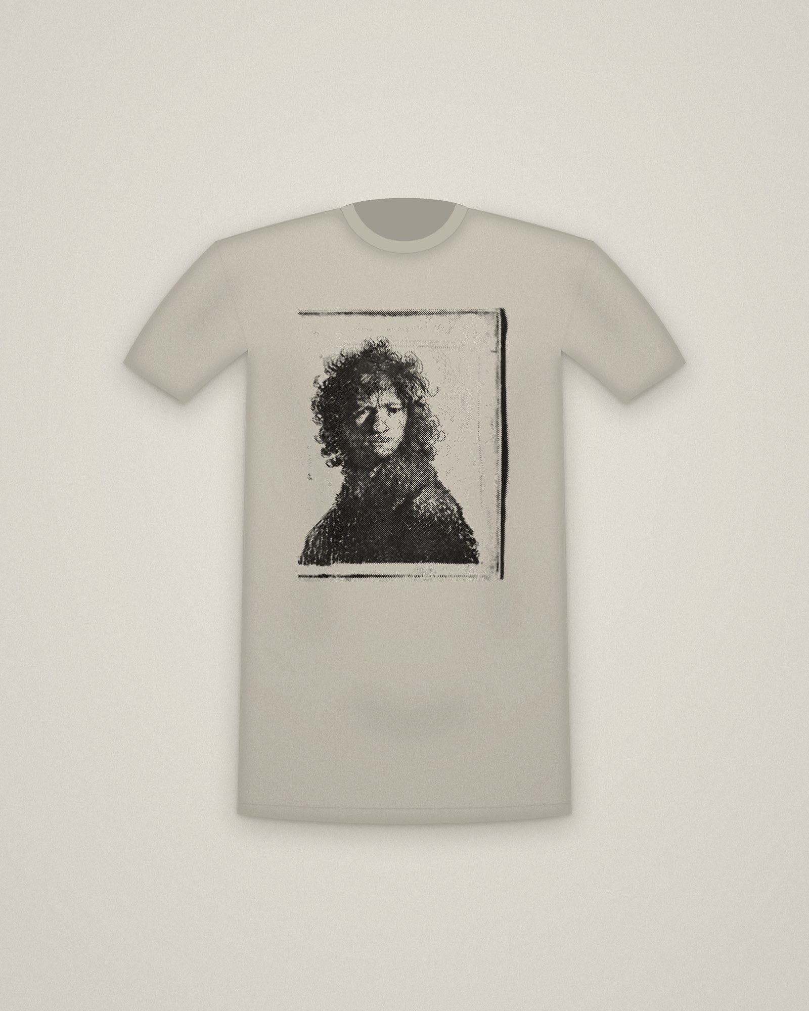 Rembrandt Frowning Tee in Stone, Self-Portrait Frowning: Bust printed in halftone