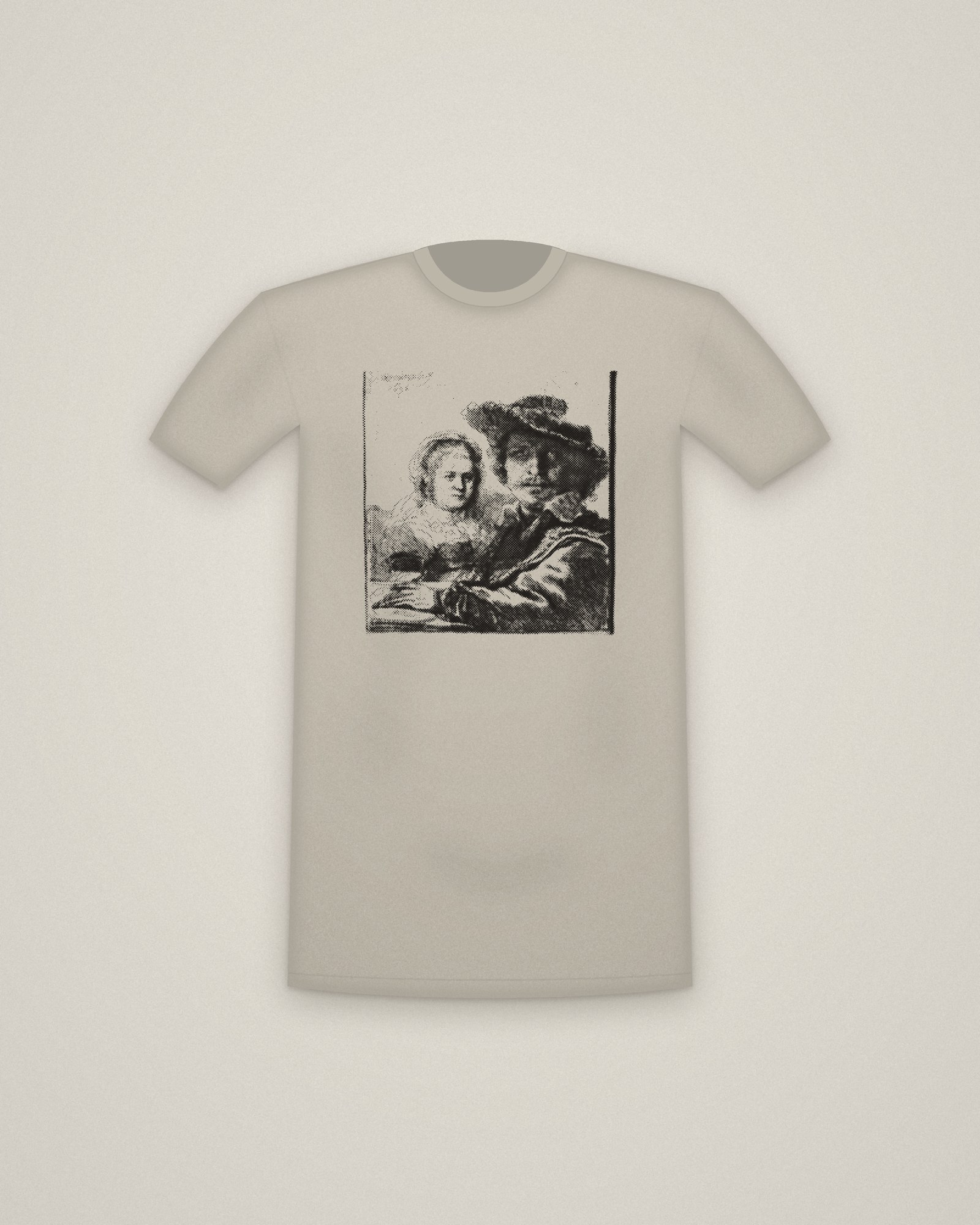 Rembrandt & Saskia Tee in Stone, Rembrandt and His Wife Saskia printed in halftone