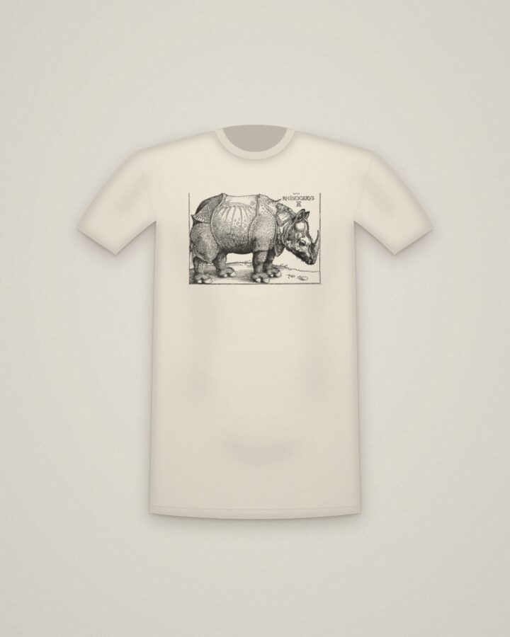 Rhinoceros Tee in Natural, The Rhinoceros printed in halftone