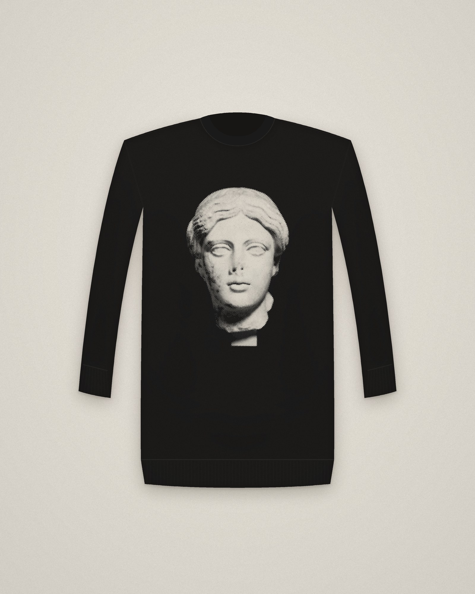 Roman Ideal Crewneck in Black, Idealized Head printed in halftone