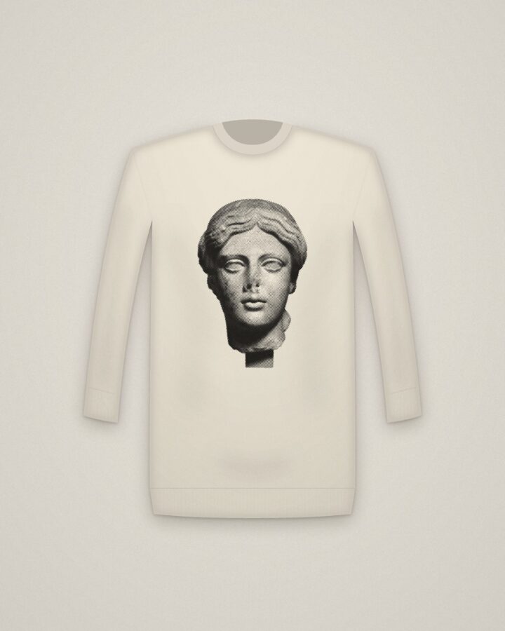 Roman Ideal Crewneck in Natural, Idealized Head printed in halftone