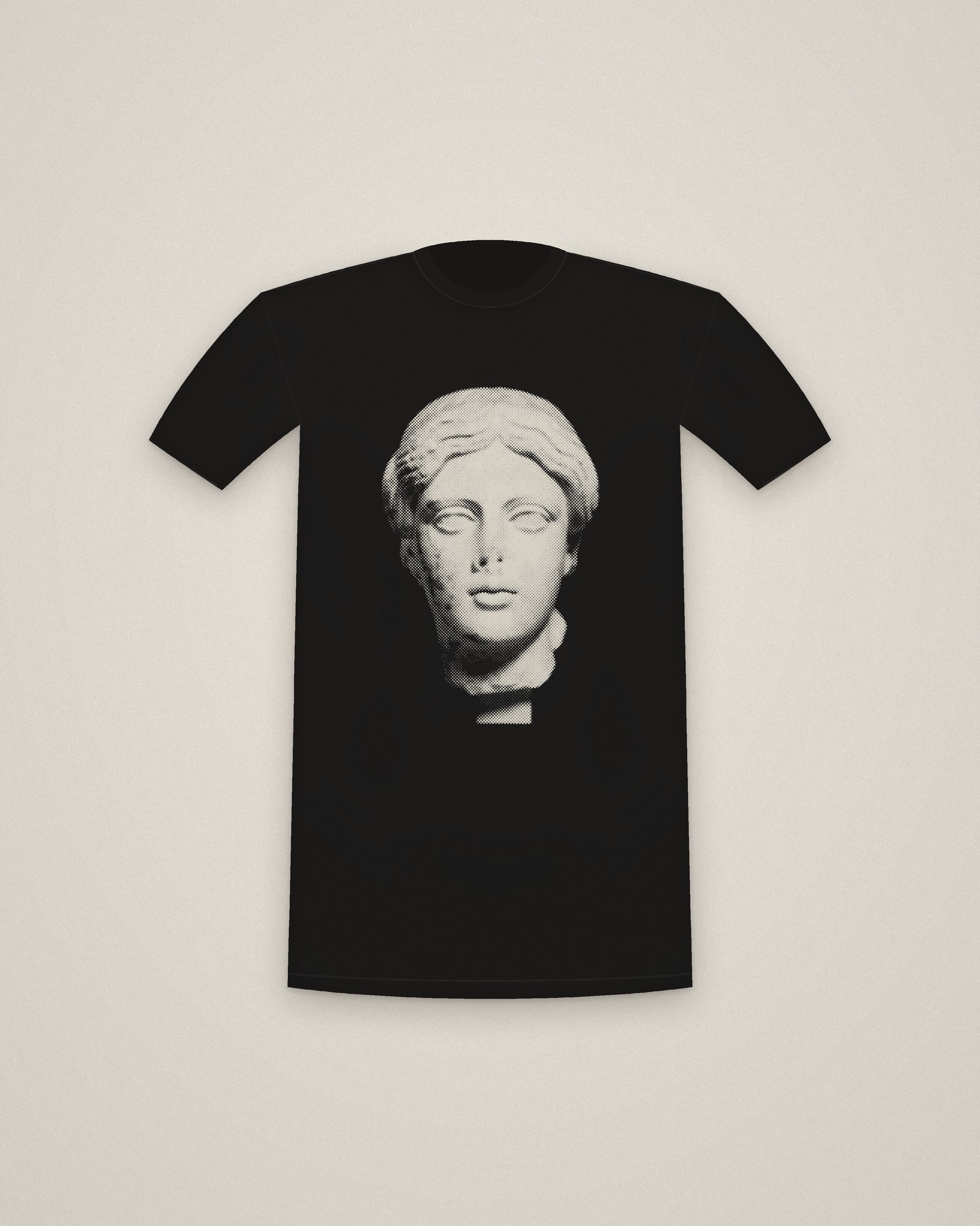Roman Ideal Tee in Black, Idealized Head printed in halftone