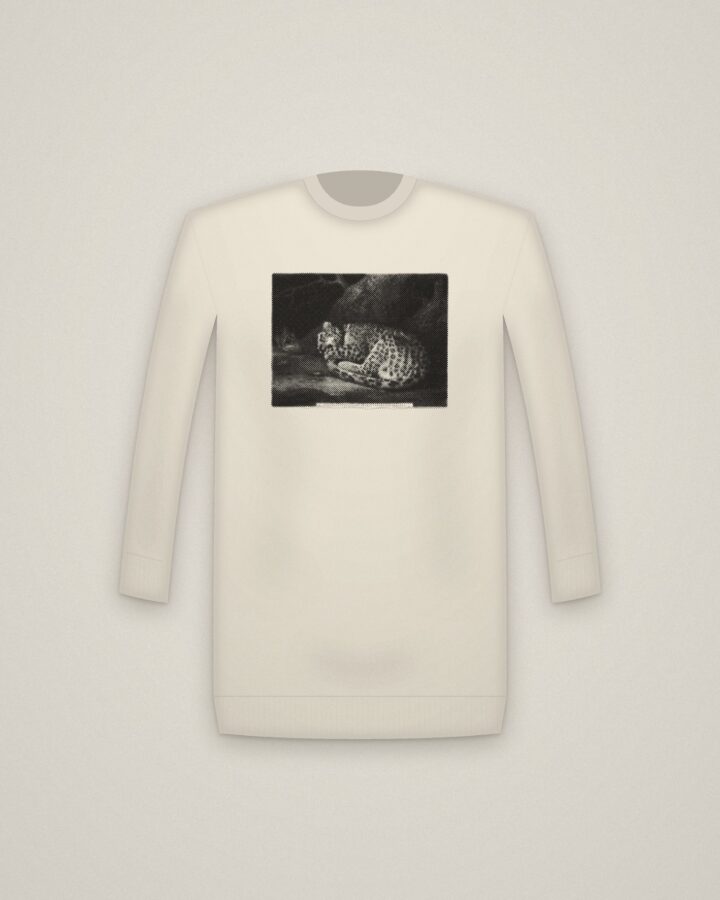Sleeping Leopard Crewneck in Natural, A Sleeping Leopard printed in halftone