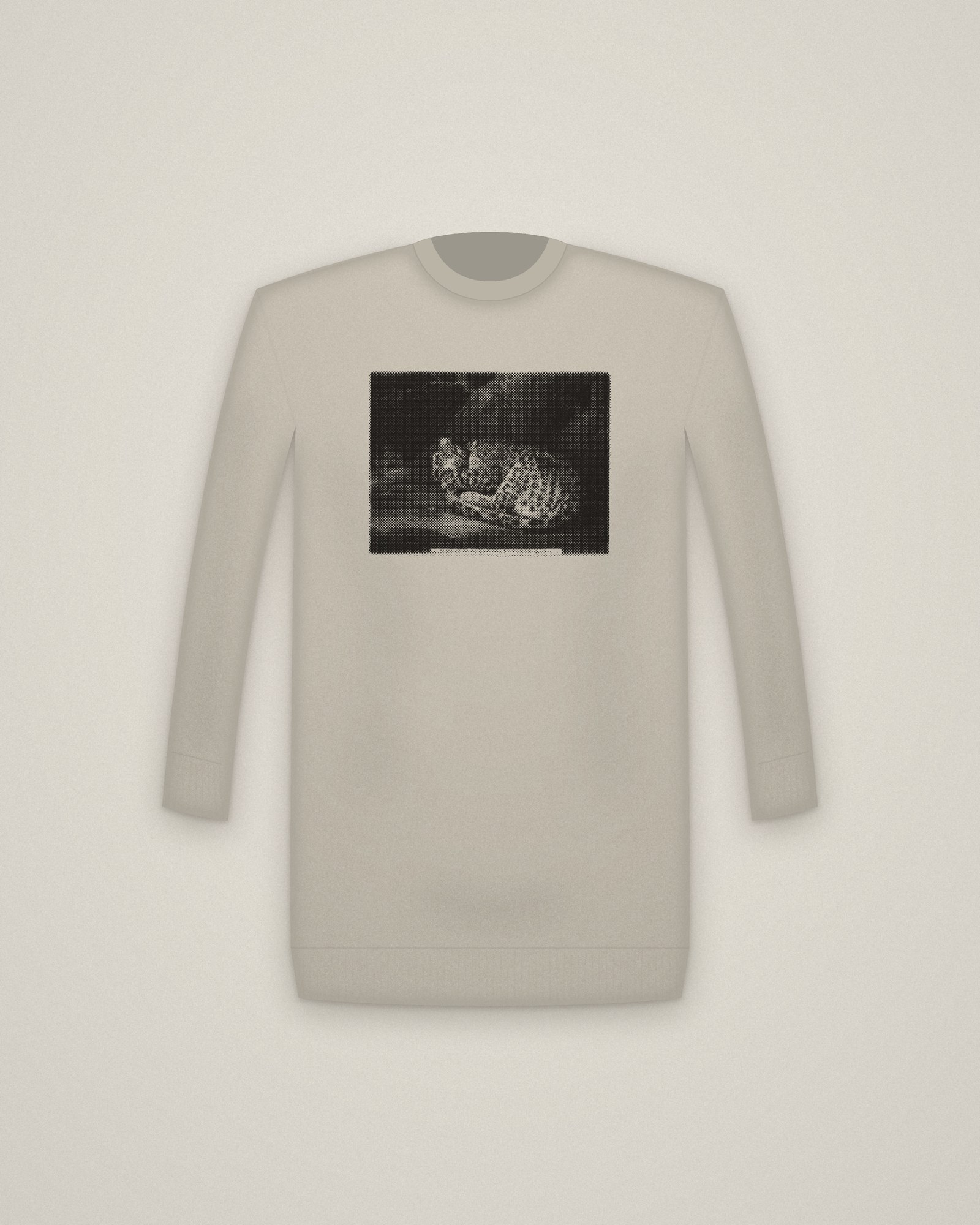 Sleeping Leopard Crewneck in Stone, A Sleeping Leopard printed in halftone