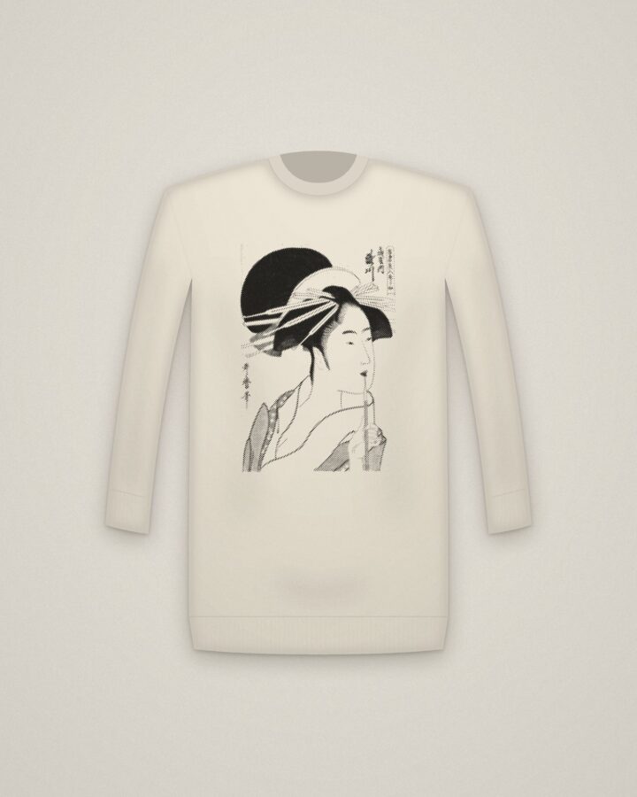 Takigawa Crewneck in Natural, Takigawa of the Ōgiya, from A Selection of Eastern Beauties printed in halftone