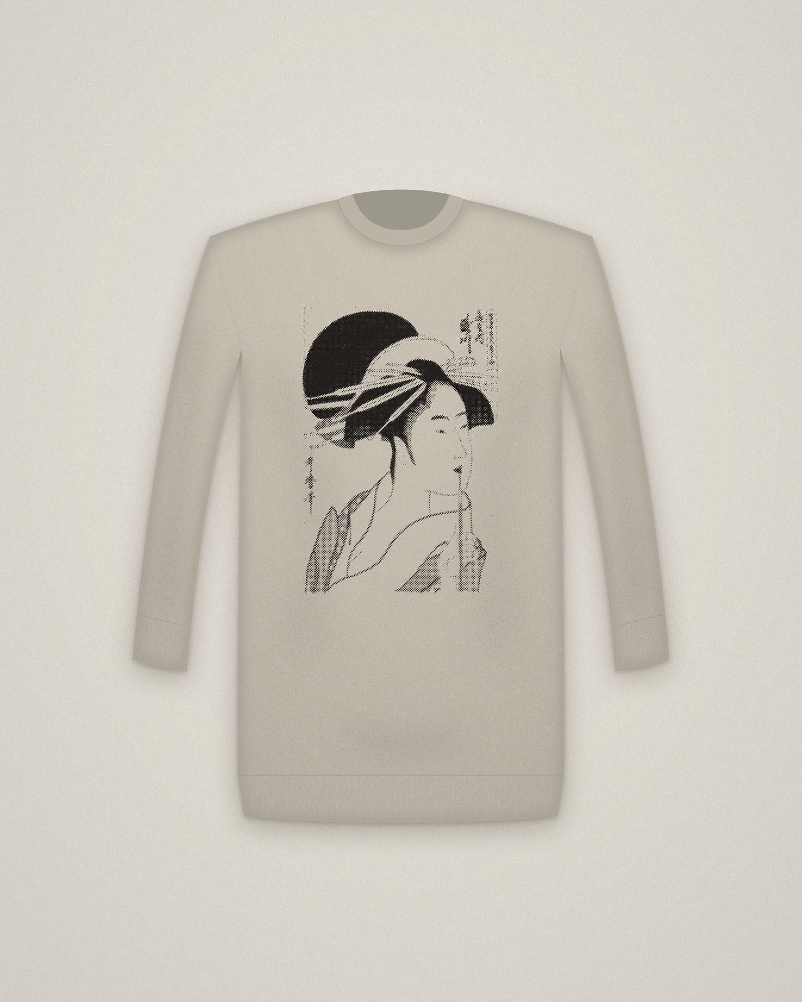 Takigawa Crewneck in Stone, Takigawa of the Ōgiya, from A Selection of Eastern Beauties printed in halftone