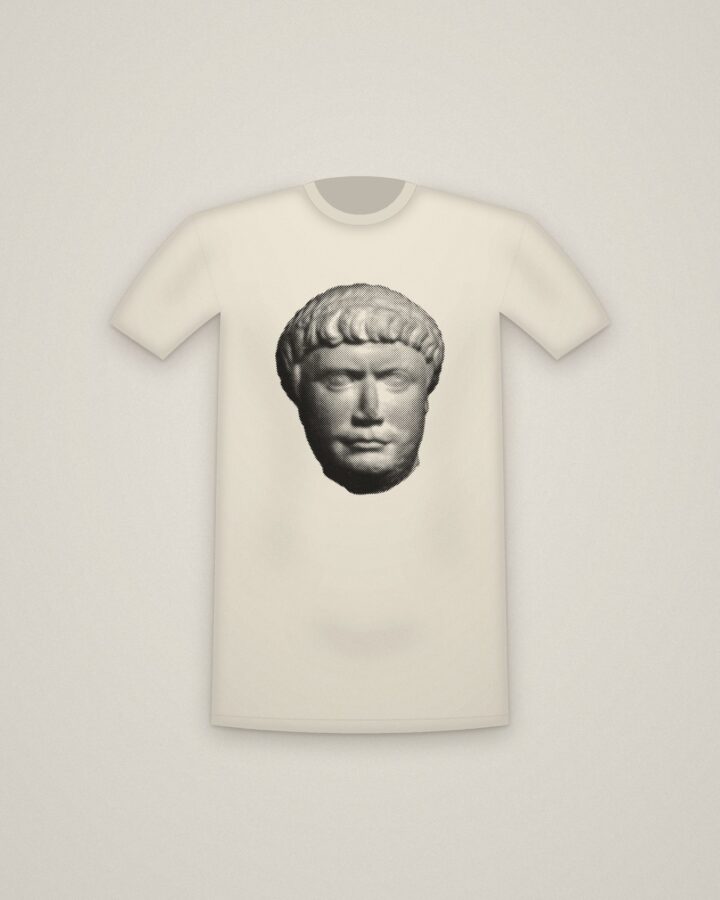 Trajan Tee in Natural, Head of Trajan printed in halftone