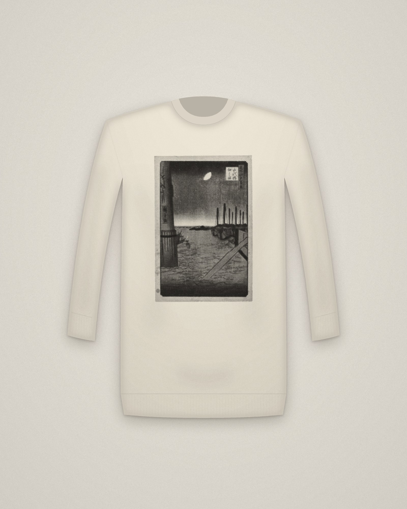 Tsukudajima Moon Crewneck in Natural, Tsukudajima from Eitai Bridge, from One Hundred Famous Views of Edo printed in halftone