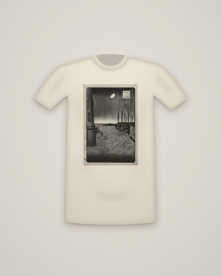 Tsukudajima Moon Tee in Natural, Tsukudajima from Eitai Bridge, from One Hundred Famous Views of Edo printed in halftone