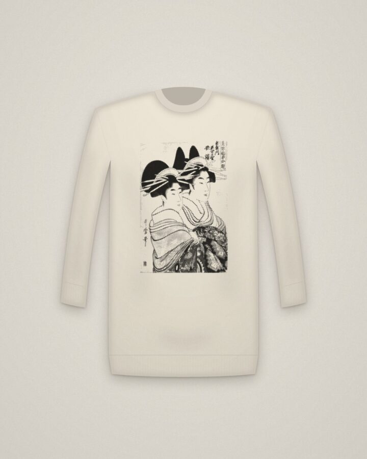 Two Courtesans Crewneck in Natural, Kasugano and Utahama of the Tamaya printed in halftone