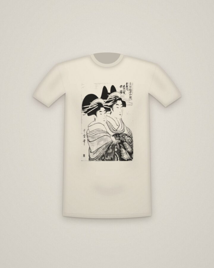 Two Courtesans Tee in Natural, Kasugano and Utahama of the Tamaya printed in halftone