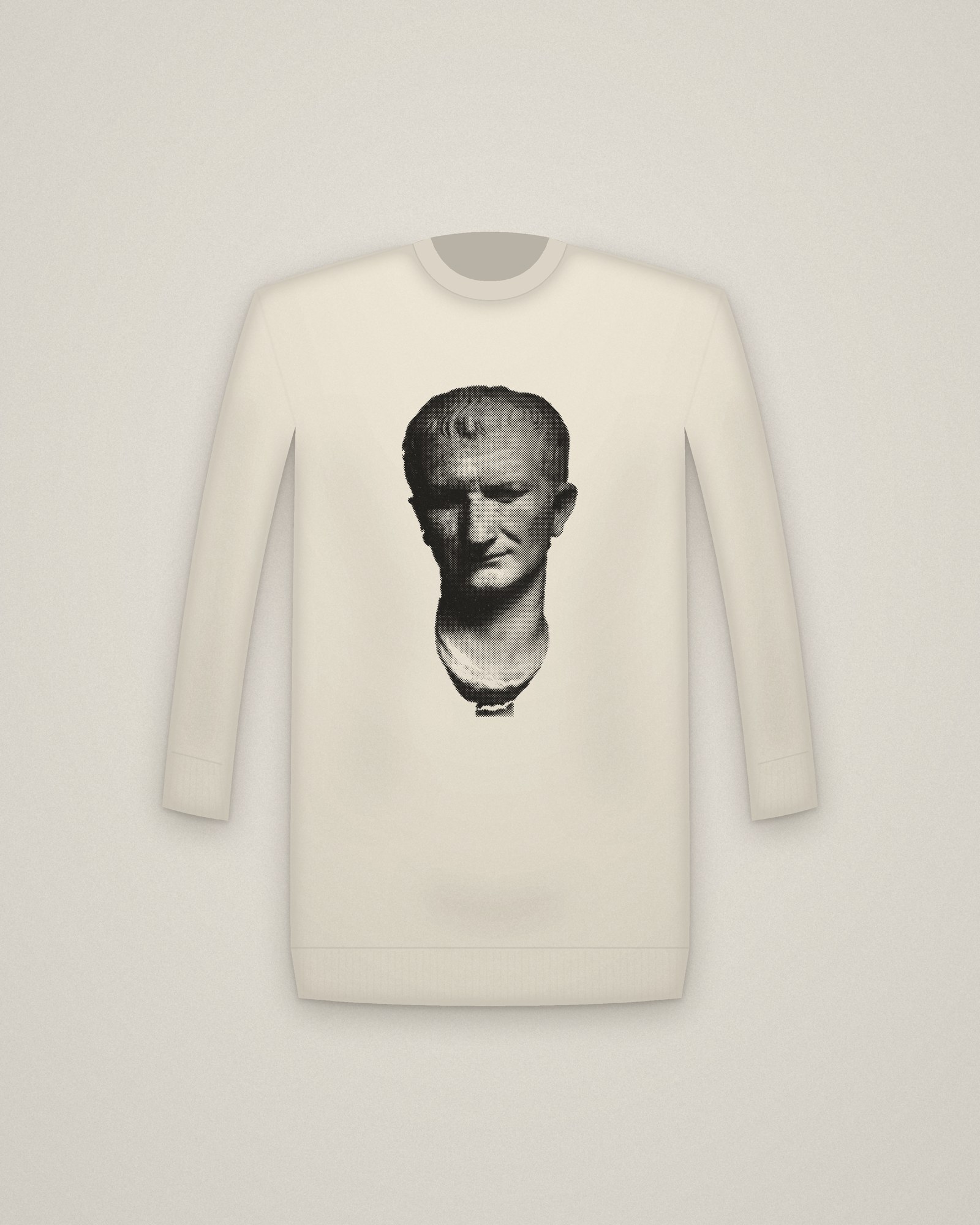 Vespasian Crewneck in Natural, Portrait Head of Emperor Vespasian, Recut from Head of Nero printed in halftone