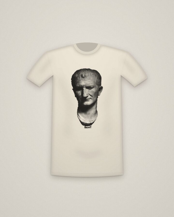 Vespasian Tee in Natural, Portrait Head of Emperor Vespasian, Recut from Head of Nero printed in halftone