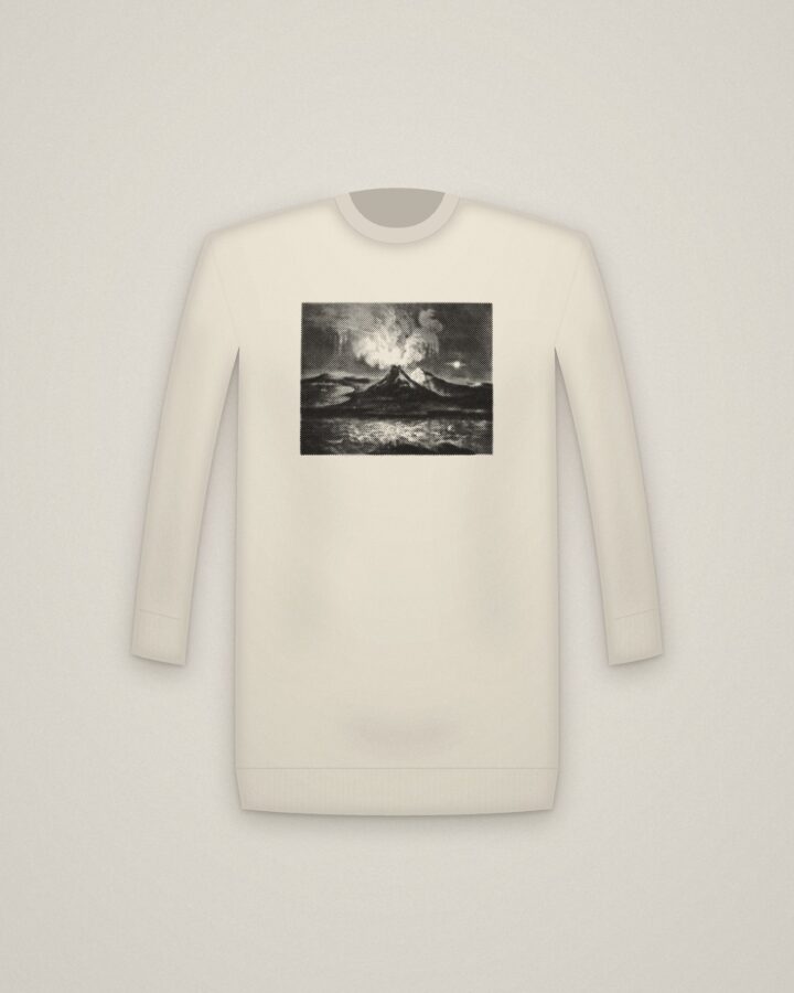 Vesuvius Crewneck in Natural, Eruption of Mount Vesuvius in 1769 printed in halftone