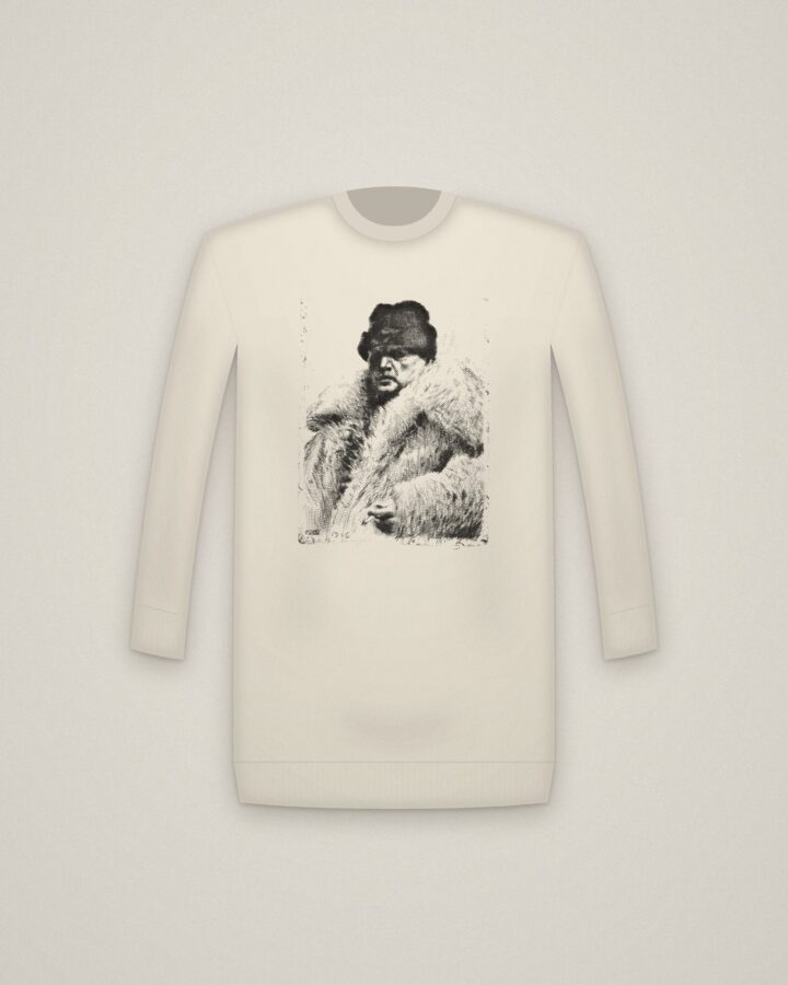 Zorn Crewneck in Natural, Self-Portrait printed in halftone
